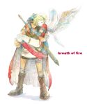  1boy 1girl angel_wings armor blonde_hair blue_eyes blue_hair boots breath_of_fire breath_of_fire_i couple elbow_gloves gloves green_eyes hairband hetero knee_boots nina_(breath_of_fire_i) ryuu_(breath_of_fire_i) short_hair sword thigh-highs weapon white_wings wings 
