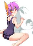  1girl ayane ayane_(doa) barefoot dead_or_alive highres one-piece_swimsuit purple_hair purple_school_swimsuit sanbasou school_swimsuit short_hair solo swimsuit tecmo 