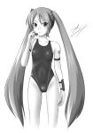  erect_nipples hatsune_miku long_hair monochrome one-piece_swimsuit swimsuit tk4 twintails very_long_hair vocaloid 
