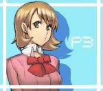  atlus brown_hair cardigan chan_co choker grey_eyes persona persona_3 pout ribbon short_hair takeba_yukari yellow_eyes 