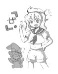  2girls female hat kirisame_marisa kitashirakawa_chiyuri midriff monochrome multiple_girls navel phantasmagoria_of_dim._dream sailor sailor_collar sailor_hat shorts sketch tako_(plastic_protein) touhou touhou_(pc-98) twintails 