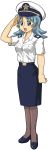  1girl absurdres hat highres kasuga39 long_image matching_hair/eyes navy older open_mouth salute simple_background skirt smile solo tall_image transparent_background uniform wikipe-tan wikipedia 
