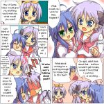  blush comic fang hard_translated hiiragi_kagami hiiragi_tsukasa izumi_konata left-to-right_manga lowres lucky_star mi-sya oekaki translated tsundere yuri 