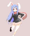  1girl animal_ears bad_id blue_hair female oza_watto rabbit_ears red_eyes reisen_udongein_inaba scarf simple_background skirt solo touhou 