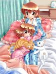  2girls bed cat frilled_pillow frills multiple_girls original pajamas pillow siblings sisters zan 