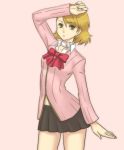  atlus blonde_hair brown_eyes cardigan chan_co choker jewelry miniskirt necklace persona persona_3 ribbon school_uniform serafuku shading_eyes short_hair skirt takeba_yukari yellow_eyes 