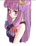 1girl crescent crescent_hair_ornament female hair_ornament long_hair looking_at_viewer lowres patchouli_knowledge purple_hair sidelocks simple_background solo tank_top touhou upper_body violet_eyes white_background 