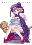  1girl bag bloomers broom broom_riding cape hat mattaku_mousuke pink_hair short_hair solo underwear witch witch_hat 