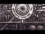  1girl iwai_ryou mechanical monochrome original solo stairs 