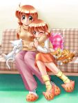  2girls breasts cat couch footwear frilled_pillow frills large_breasts multiple_girls original pillow siblings sisters skirt slippers socks sweater_vest turtleneck vest zan 