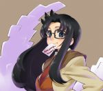  00s 1girl black_hair chan_co glasses long_hair mouth_hold read_or_die solo yomiko_readman 