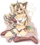  1girl animal_ears blonde_hair boots breasts cat_ears chains christmas cleavage fenrir_knight gloves horn kashiwamochi_yomogi long_hair low-tied_long_hair pointy_ears riesz seiken_densetsu seiken_densetsu_3 solo thigh-highs thigh_boots tied_hair very_long_hair wolf wolf_ears 