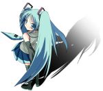  1girl blue_hair ebisu_senri hatsune_miku long_hair solo thigh-highs twintails very_long_hair vocaloid zettai_ryouiki 