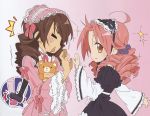  1boy 1girl brown_hair crossdressinging drill_hair gothic_lolita kogami_akira lolita_fashion long_hair lucky_star pink_hair shiraishi_minoru stuffed_animal stuffed_toy trap 