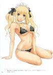  1girl bikini blonde_hair breasts eiwa frown green_eyes highres large_breasts maid solo swimsuit twintails 
