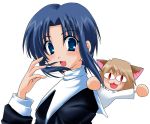  00s 2girls :3 adjusting_hair animal_ears arcueid_brunestud blue_eyes blue_hair cat_ears ciel hair_tousle multiple_girls neko_arc nekoarc sidelocks smile tsukihime waving 