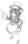  1girl ahoge animal_ears dog_ears dog_tail female inu_sakuya izayoi_sakuya kemonomimi_mode kurona monochrome sketch solo tail touhou 