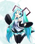  blue_eyes detached_sleeves hatsune_miku jumping necktie thigh-highs twintails vocaloid 