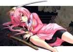  1girl bike_shorts hayate_no_gotoku! katana katsura_hinagiku long_hair pink_hair school_uniform serafuku shinshin shirasaya solo spandex sword weapon yellow_eyes 