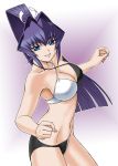  1girl bikini blue_eyes blue_hair breasts cleavage hair_intakes long_hair misnon_the_great mitsurugi_meiya muvluv ponytail purple_hair smile solo swimsuit 