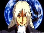  1boy 90s blonde_hair blue_eyes cravat earth gundam gundam_wing gundam_wing_endless_waltz jpeg_artifacts long_hair male_focus milliardo_peacecraft murase_shuko solo space zechs_merquise 