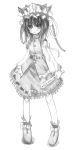  1girl blush bow female hat kurona monochrome ribbon rod_of_remorse shiki_eiki shoes simple_background sketch skirt solo touhou 