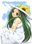  1girl dress fang flower hat long_hair sakurai_unan solo sun_hat sundress sunflower suzumiya_haruhi_no_yuuutsu tsuruya very_long_hair 