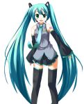  1girl aqua_hair aqua_necktie hatsune_miku long_hair necktie odaya odayan solo thigh-highs twintails very_long_hair vocaloid zettai_ryouiki 