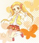  1girl footwear kasugano_urara_(yes!_precure_5) matsuzawa_hajime miniskirt orange_background orange_eyes orange_hair precure skirt socks twintails yes!_precure_5 