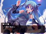  1girl aqua_necktie blue_hair hatsune_miku long_hair necktie nice_boat solo thigh-highs twintails utsurogi_angu very_long_hair vocaloid 