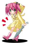  1girl akari_ryuryuwa boots kobayakawa_yutaka lucky_star pink_boots raincoat rubber_boots solo umbrella 