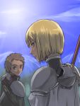  1boy 1girl armor clare_(claymore) claymore claymore_(sword) face raki_(claymore) sword tea_(nakenashi) weapon 