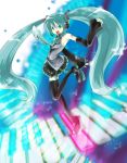  1girl aqua_hair aqua_necktie hatsune_miku katou_kouki long_hair necktie solo thigh-highs twintails very_long_hair vocaloid zettai_ryouiki 