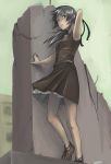  1girl black_hair dress original ruins solo tea_(nakenashi) wall 