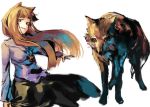  1girl animal_ears holo simple_background solo spice_and_wolf tail wolf wolf_ears wolf_tail 