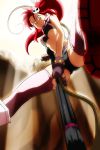  anti-materiel_rifle belt bikini bikini_top breasts elbow_gloves fingerless_gloves fukurou gloves gun long_hair ponytail redhead rifle scarf short_shorts shorts sniper_rifle studded_belt swimsuit tengen_toppa_gurren_lagann thigh-highs under_boob weapon yellow_eyes yoko_littner 