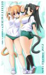  2girls ahoge animal_ears ass buruma cat_ears cat_tail gym_uniform milk_(tonpuu) multiple_girls original pudding_(tonpuu) tagme tail tonpuu 