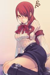  1girl armband atlus blush boots breasts jpeg_artifacts kirijou_mitsuru long_hair persona persona_3 redhead ribbon skirt solo tasaka_shinnosuke thighs 