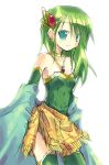  1girl detached_sleeves earrings final_fantasy final_fantasy_iv green_eyes green_hair green_lipstick hair_ornament jewelry lipstick long_hair makeup necklace rydia satou_kibi sketch smile solo thigh-highs younger 