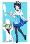  ! 2girls anna_miller apron barefoot bow bowtie cake chef child curtsey food koiwai_yotsuba koubeya_uniform multiple_girls open_mouth osamu oversized_clothes pantyhose pastry plaid skirt_hold waitress whisk yotsubato! 