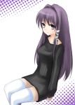  1girl clannad fujibayashi_kyou purple_hair shima-shuu solo thigh-highs violet_eyes zettai_ryouiki 