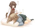  2girls hitting kaminagi_ryouko minato multiple_girls original pillow school_uniform serafuku sleeping spanked spanking sweater sweater_vest vest yuuryuu_nagare zegapain 