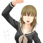  00s 1girl :d ^_^ ascot blonde_hair clenched_hand closed_eyes light_brown_hair long_sleeves lowres maria-sama_ga_miteru maria_sama open_mouth raised_fist sato_sei satou_sei school_uniform serafuku simple_background smile solo toshifumi upper_body white_background 