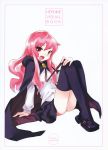  1girl cape fang highres long_hair long_legs louise_francoise_le_blanc_de_la_valliere official_art pentacle pink_hair solo thigh-highs usatsuka_eiji white_background zero_no_tsukaima 