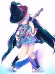  1girl cape guitar hat instrument nagato_yuki osamu school_uniform serafuku solo suzumiya_haruhi_no_yuuutsu witch witch_hat 