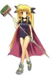  00s blonde_hair broom cape fate_testarossa kichiroku legs long_hair lyrical_nanoha mahou_shoujo_lyrical_nanoha one-piece_swimsuit red_eyes school_swimsuit swimsuit twintails 