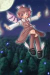  1girl animal_ears brown_legwear dress female forest hat kneehighs magic_circle mary_janes moon mystia_lorelei na_(cf-subsphere) nature night night_sky outstretched_arms pink_eyes pink_hair shoes short_hair sky solo spread_arms touhou wings 