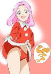  1girl :d green_eyes ha-chan_(mahou_girls_precure!) hanami_kotoha looking_at_viewer mahou_girls_precure! navel open_mouth panties pink_hair precure red_panties santa_costume short_hair sketch smile solo umanosuke underwear 