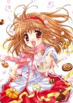  1girl candy checkerboard_cookie cookie food hairband jar kanon petals red_eyes ribbon sato-pon skirt solo tsukimiya_ayu wind 