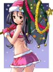  1girl christmas gloves katahira_masashi miniskirt red_gloves santa_costume skirt snow snowing solo umbrella 
